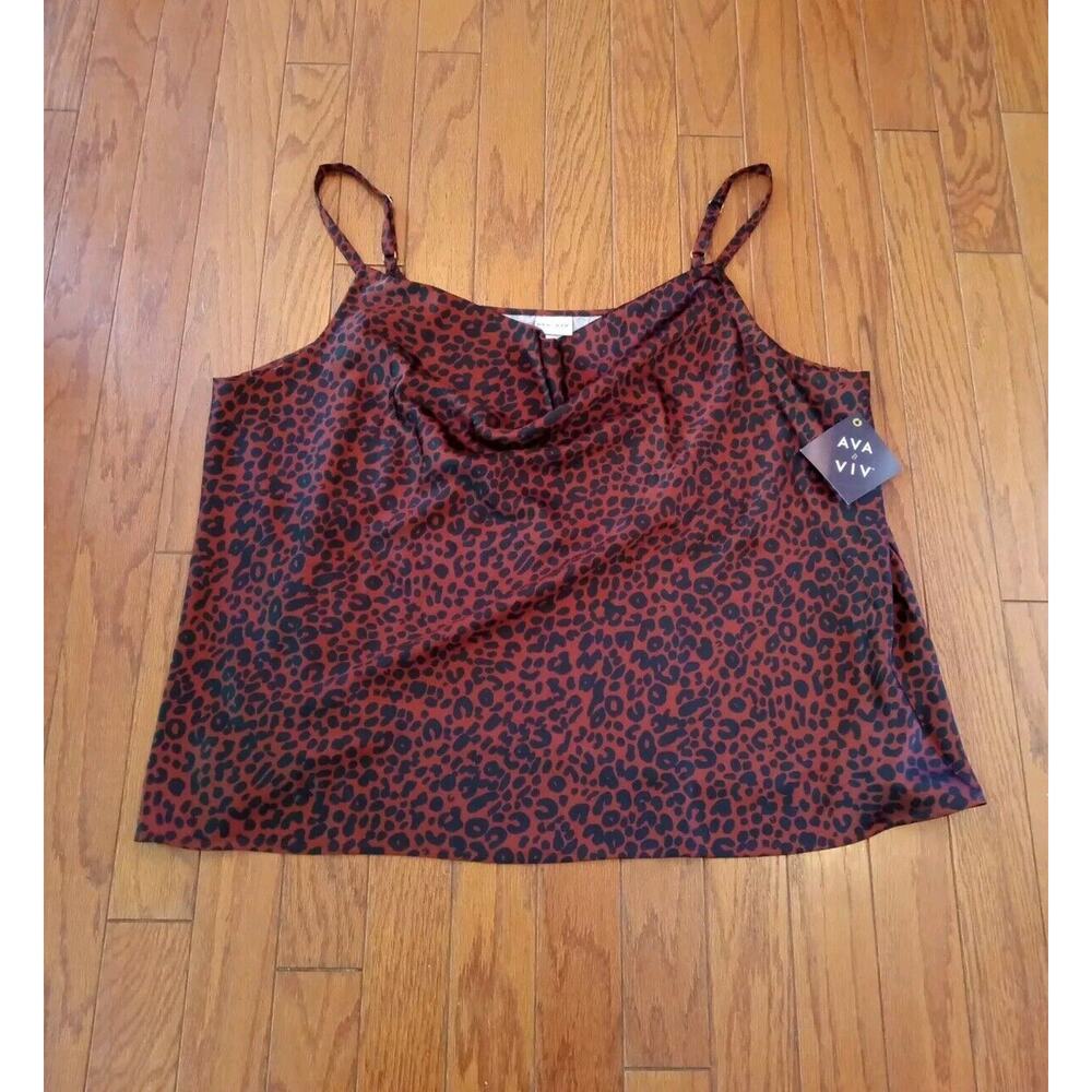 AVA & VIV Size 4X Spaghetti Strap Draped Camisole Tank Top Animal Print NWT